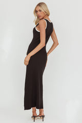 Thessa Faux Placket Knit Maxi Dress Black