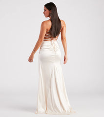 Melinda Satin Lace-Up Formal Dress