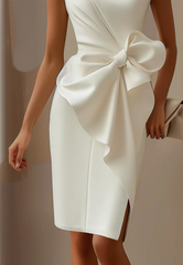 White 3D Bow Sleeveless Sheath Midi Dress Bow