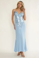 Meranda V-Neck Criss-Cross Maxi Dress Sequin Blue