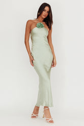 High Roller Flower Decoration Halter Dress Sage