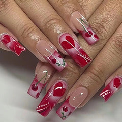 Luxury 3D Floral & Heart Press-On Nails-Elegant Valentine's Romantic Collection Custom Gel False Nails