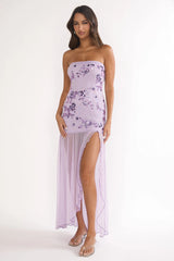 Jezra Strapless Sequin Embellished Maxi Dress Purple