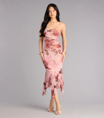 Sweet Flirt Floral Mesh Ruffle Midi Dress