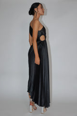Brooklynn One-Shoulder Accordion Pleat Dress Black