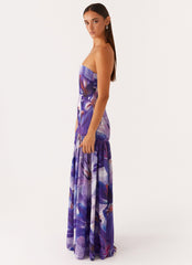 Eden Strapless Maxi Dress - Purple White Lilly