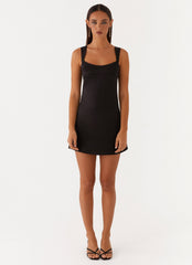 Odette Satin Mini Dress - Black