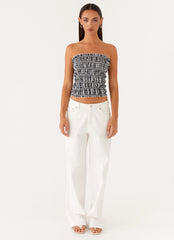 Orion Strapless Ruched Top - Black/White Gingham