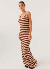 Off The Record Knit Maxi Dress - Cinnamon Stripe