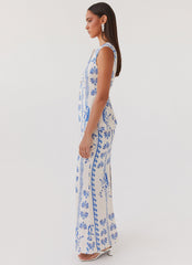 Born For Bordeaux Linen Midi Skirt - Floral Wave