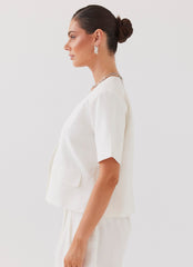 Hacienda Linen Short Sleeve Blazer - White