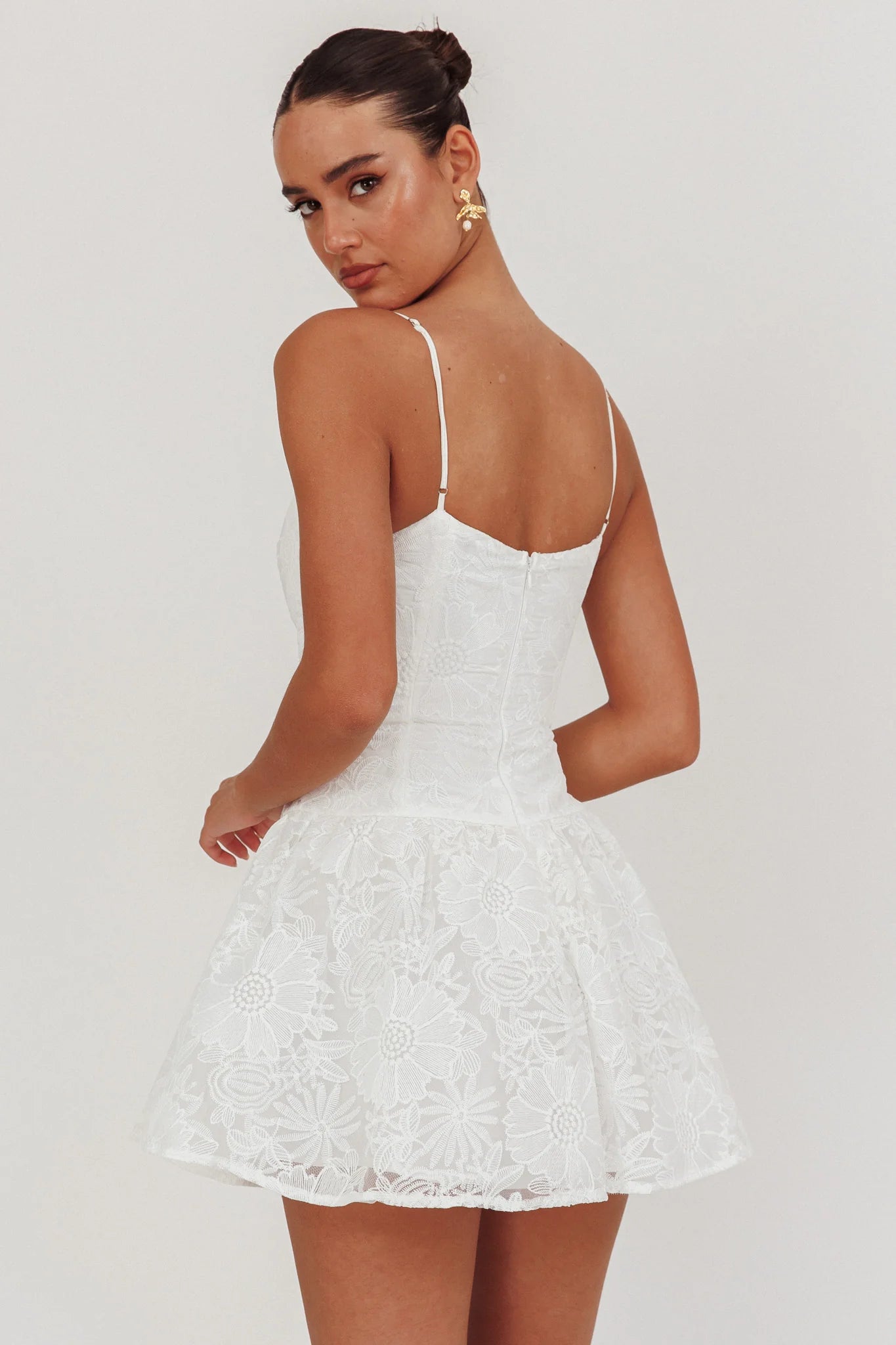 Endearing Embroidered Mesh Mini Dress White