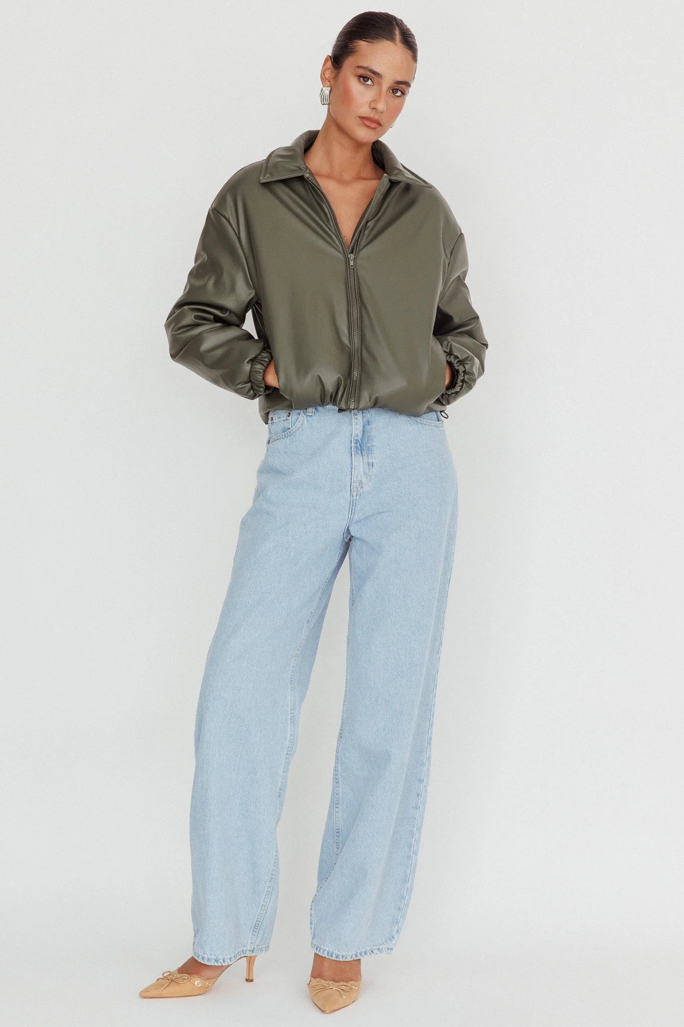 Faroe Drawstring Waist Puff Jacket Green