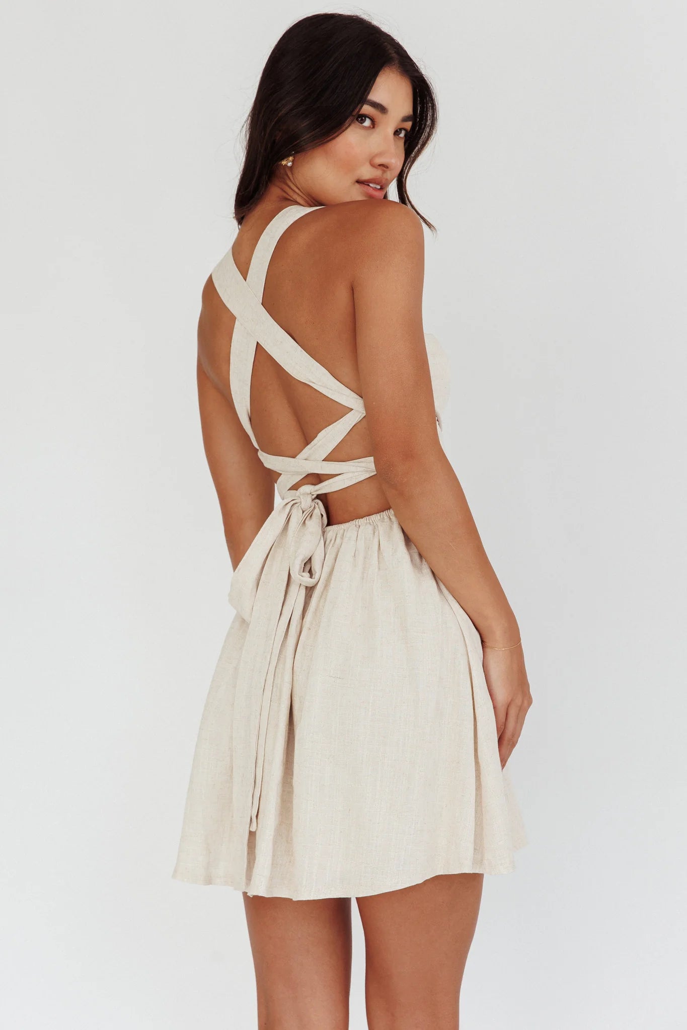 French Riviera Sweetheart Neckline Mini Dress Natural