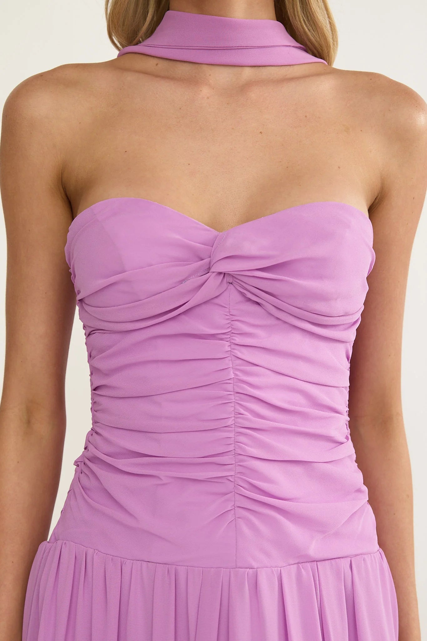 Novarra Twist Bust Strapless Maxi Dress Lilac
