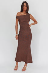In Blooms Asymmetric Neckline Maxi Dress Shimmer Chocolate