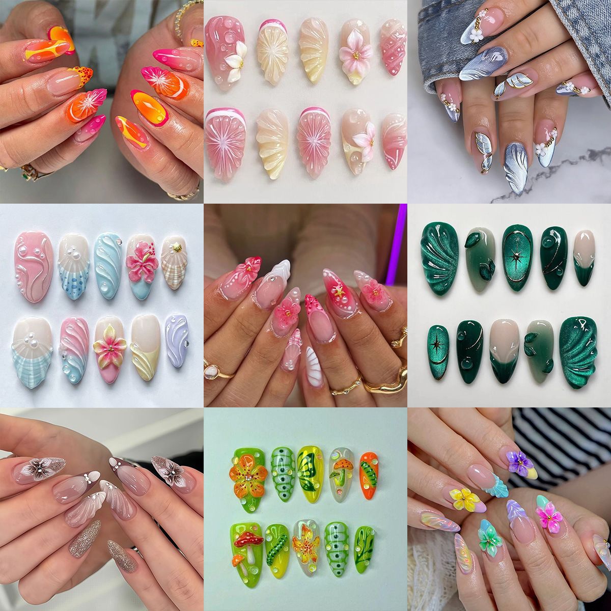 Luxury Handmade 3D Press-On Nails - Premium Reusable Gel Fake Nails - Multiple Styles & Designs Available