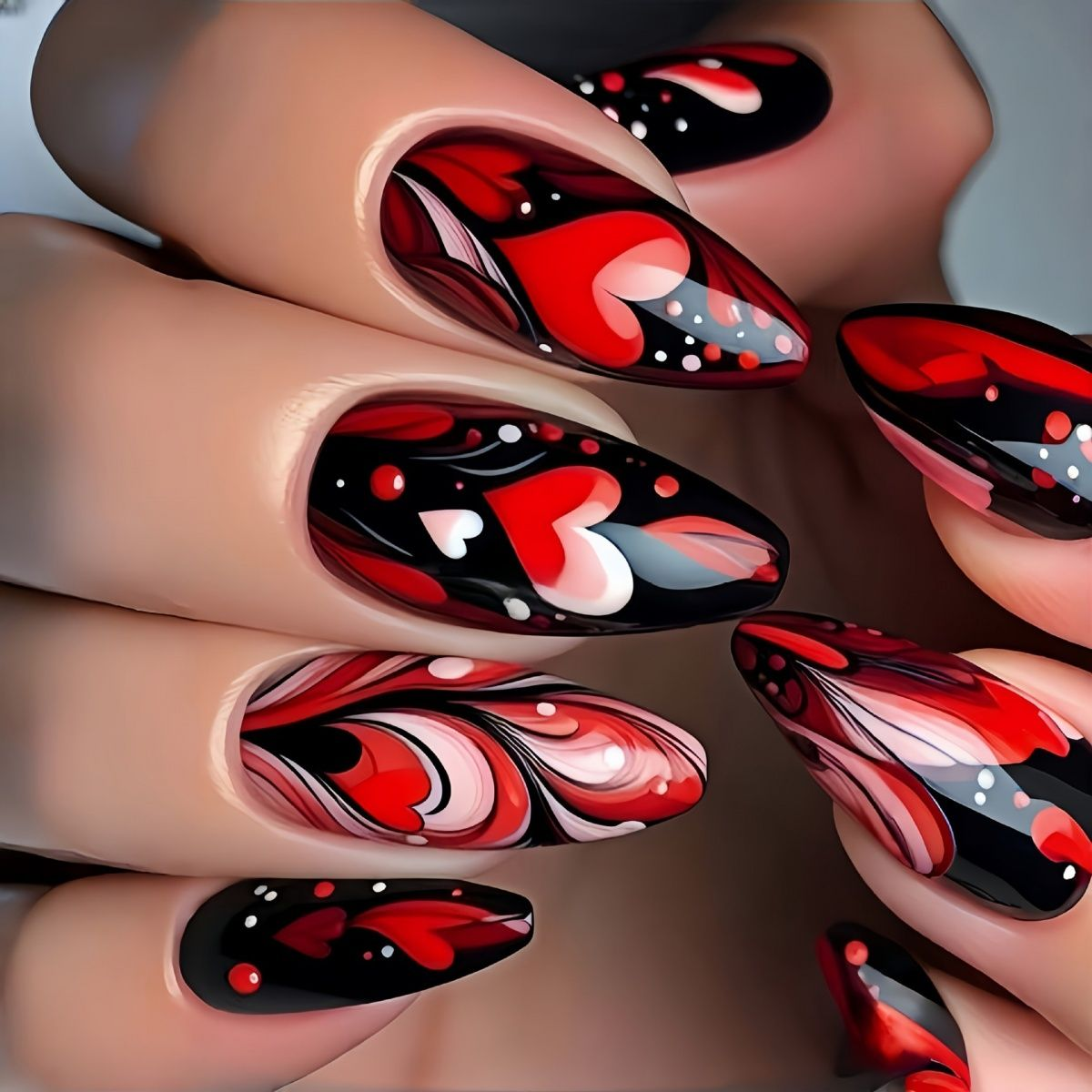 Luxury 3D Floral & Heart Press-On Nails-Elegant Valentine's Romantic Collection Custom Gel False Nails