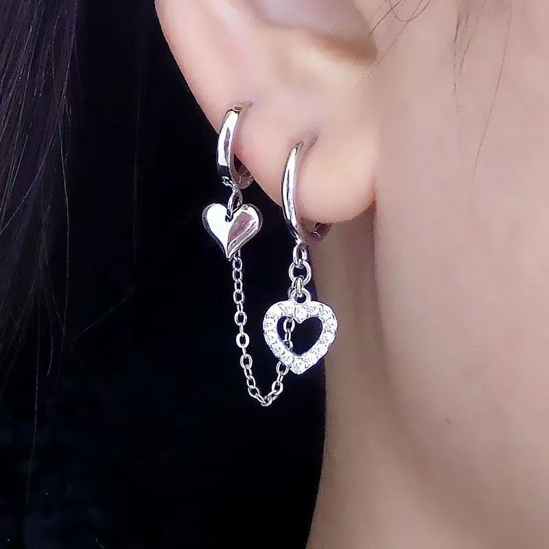 Double Piercing Connected Earrings, Cartilage Integrated Ear Cuff Hoop Dangle Earrings, Hypoallergenic Minimalist Cool Tone Jewelry