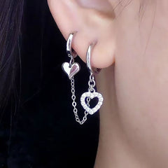 Double Piercing Connected Earrings, Cartilage Integrated Ear Cuff Hoop Dangle Earrings, Hypoallergenic Minimalist Cool Tone Jewelry