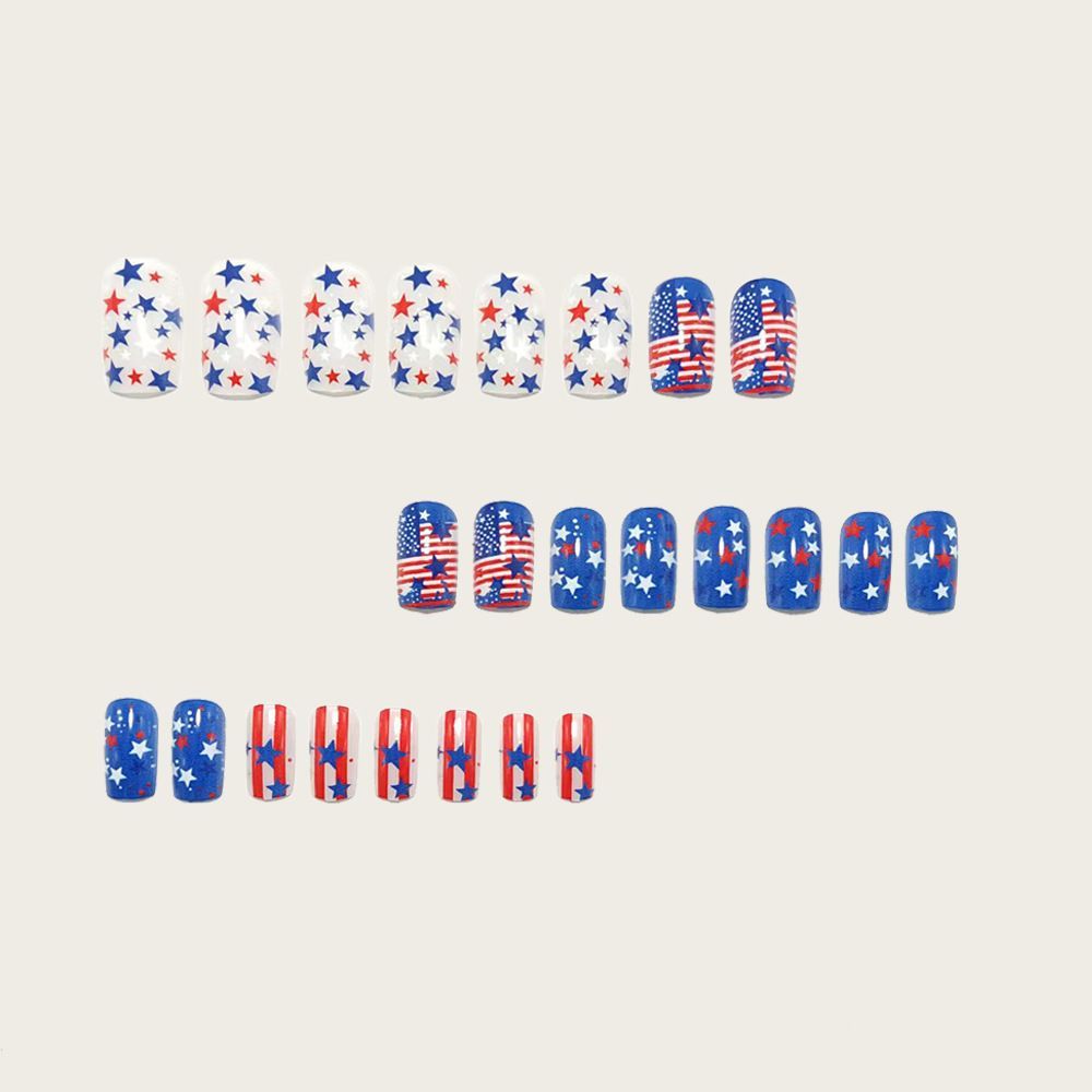 Independence Day Press On Nails, Classic Fashion Nails with Flag Stripes & Star Design