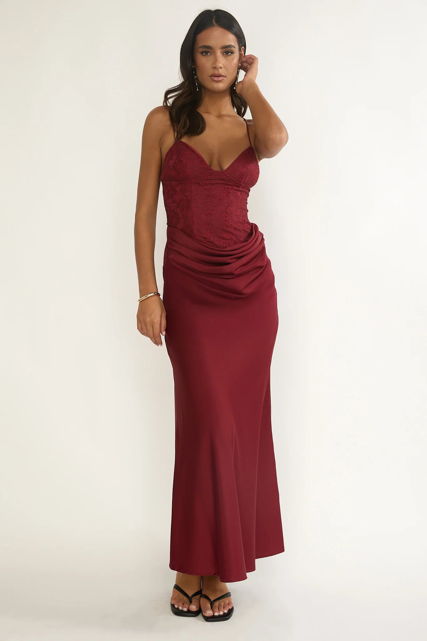 Faelis Draped Waist Maxi Dress Wine