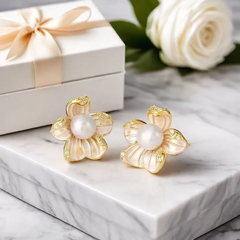 Natural Freshwater Pearl Stud Earrings, Romantic Peach Blossom Hypoallergenic Earrings, Ins Style Elegant Gift for Women