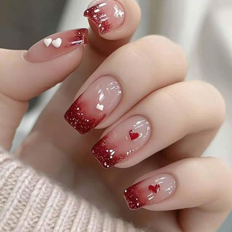 Luxury 3D Floral & Heart Press-On Nails-Elegant Valentine's Romantic Collection Custom Gel False Nails