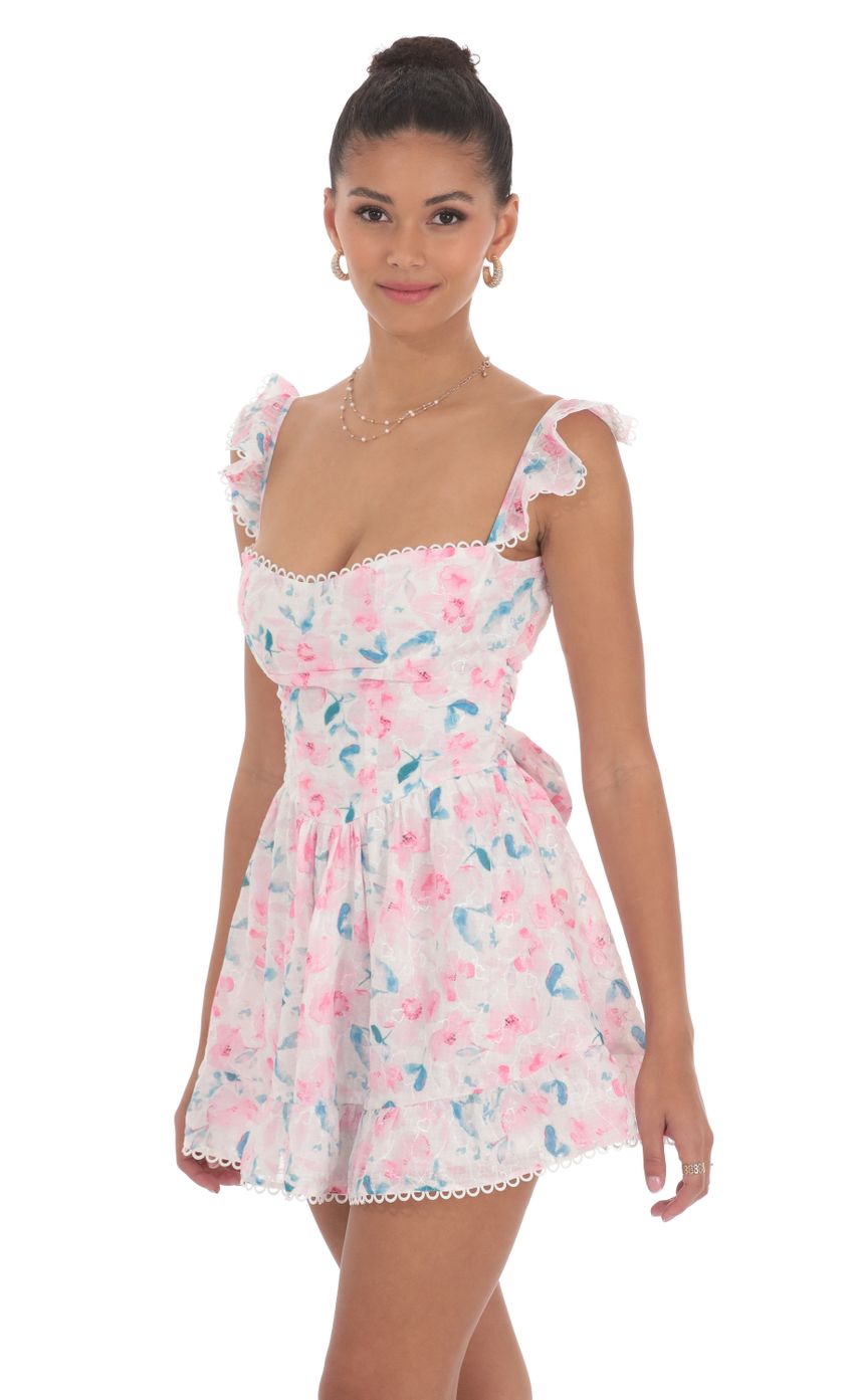 Embroidered Trim Floral A-line Dress in White
