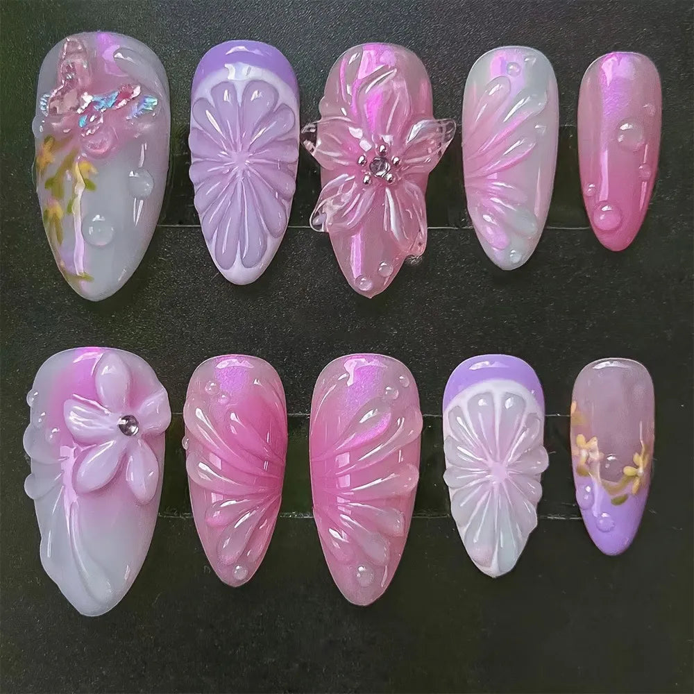 Luxury Handmade 3D Press-On Nails - Premium Reusable Gel Fake Nails - Multiple Styles & Designs Available
