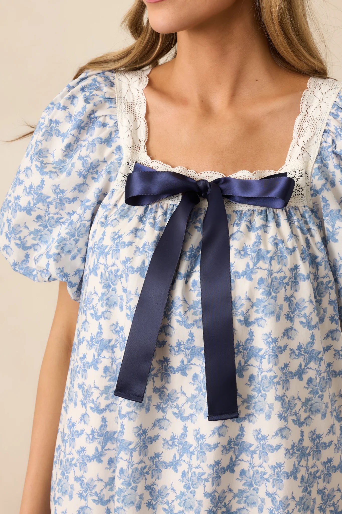 Frolic Through Fields Cotton Blue Floral Mini Dress