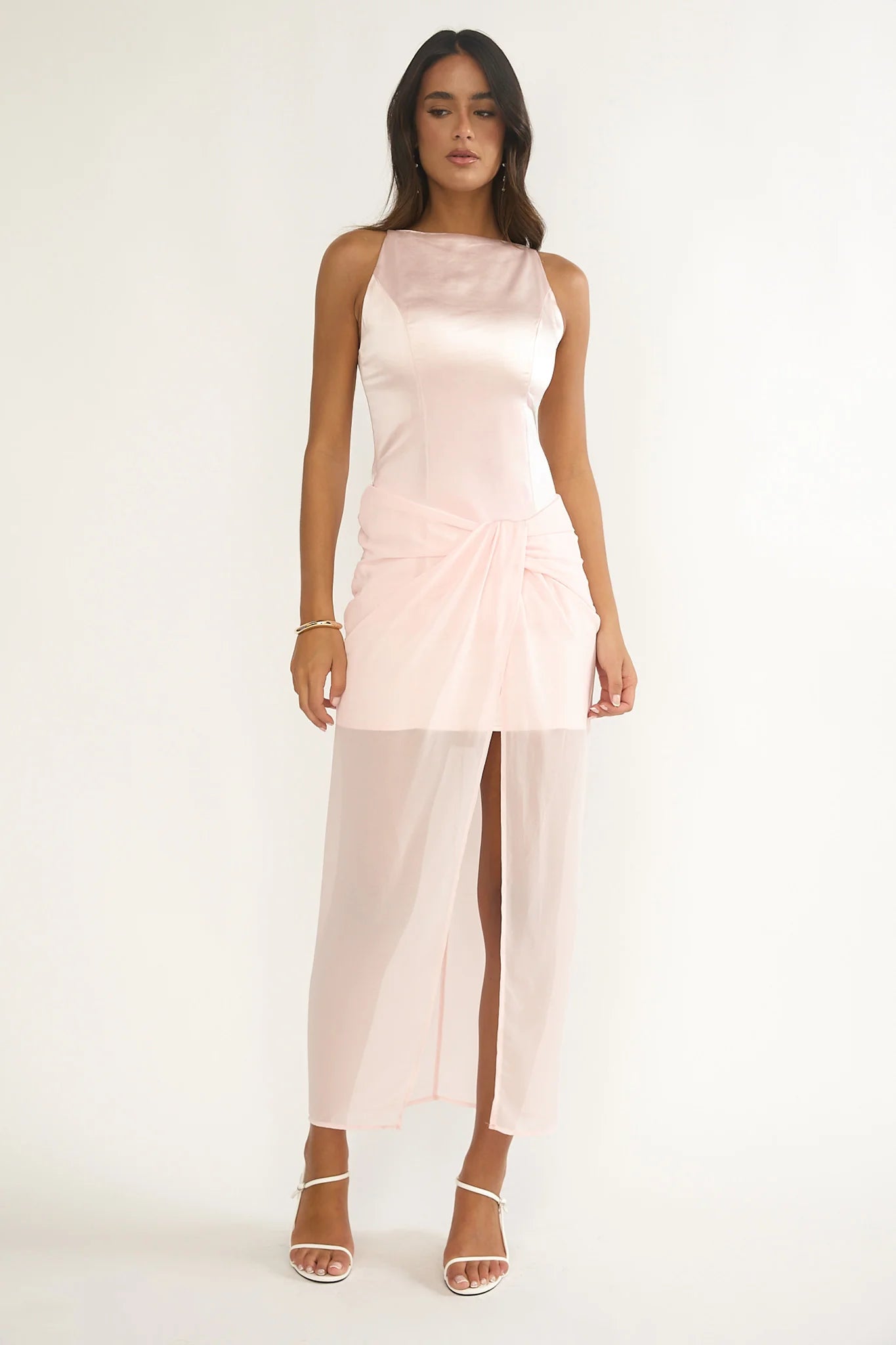 Amelisse Sheer Waist Wrap Maxi Dress Pink