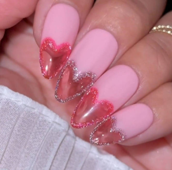 Luxury 3D Floral & Heart Press-On Nails-Elegant Valentine's Romantic Collection Custom Gel False Nails