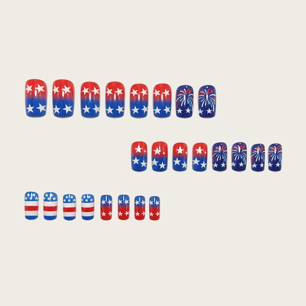 Independence Day Press On Nails, Classic Fashion Nails with Flag Stripes & Star Design