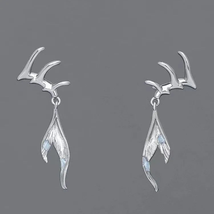 Literary Style Mermaid Tail Earrings, Unique Minimalist Design, Elegant Artistic Women's Jewelry