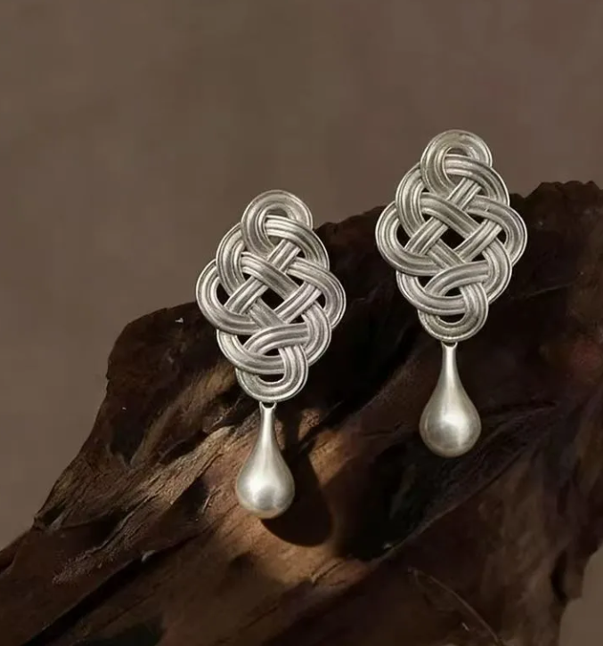 Woven Knot Teardrop Dangle Earrings for Women, Luxury Vintage Unique Design, Elegant Delicate Versatile Jewelry