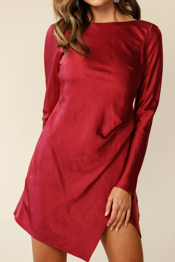 Thank Me Later Long Sleeve Open Back Dress Wine