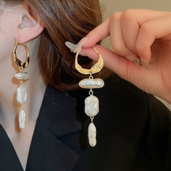 Dazzling Silver Long Metal Tassel Ear Cuffs, Minimalist Unique Design Earrings, Trendy Versatile Jewelry