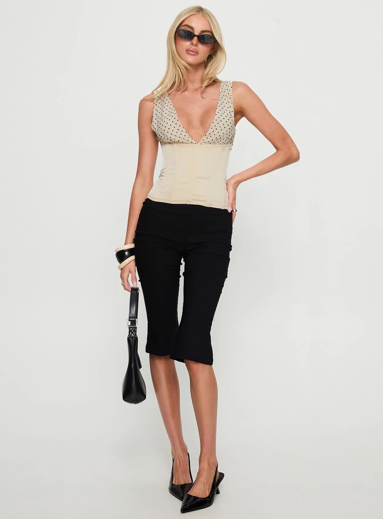 Briannah Contrast Corset Top Cream Polka