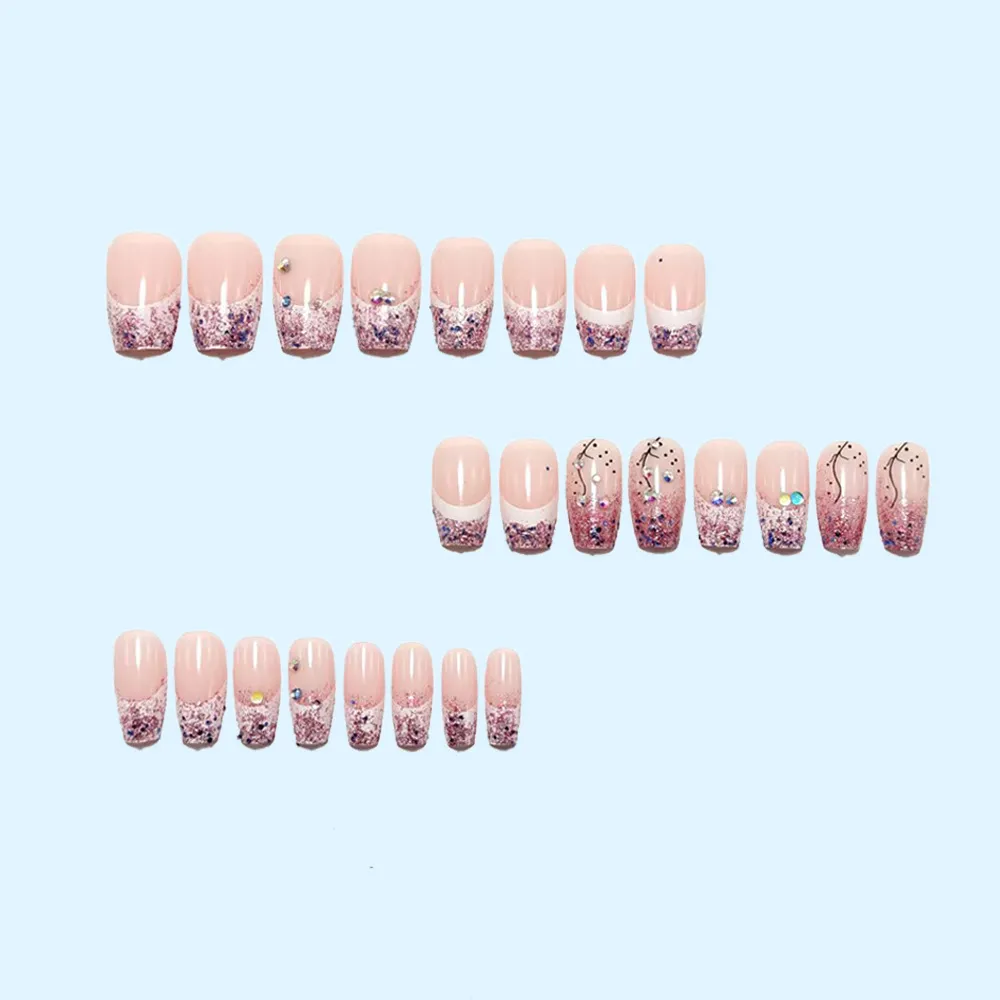 Sweet & Cool Style Broken Diamond French Press On Nails, Rainbow Nail Art