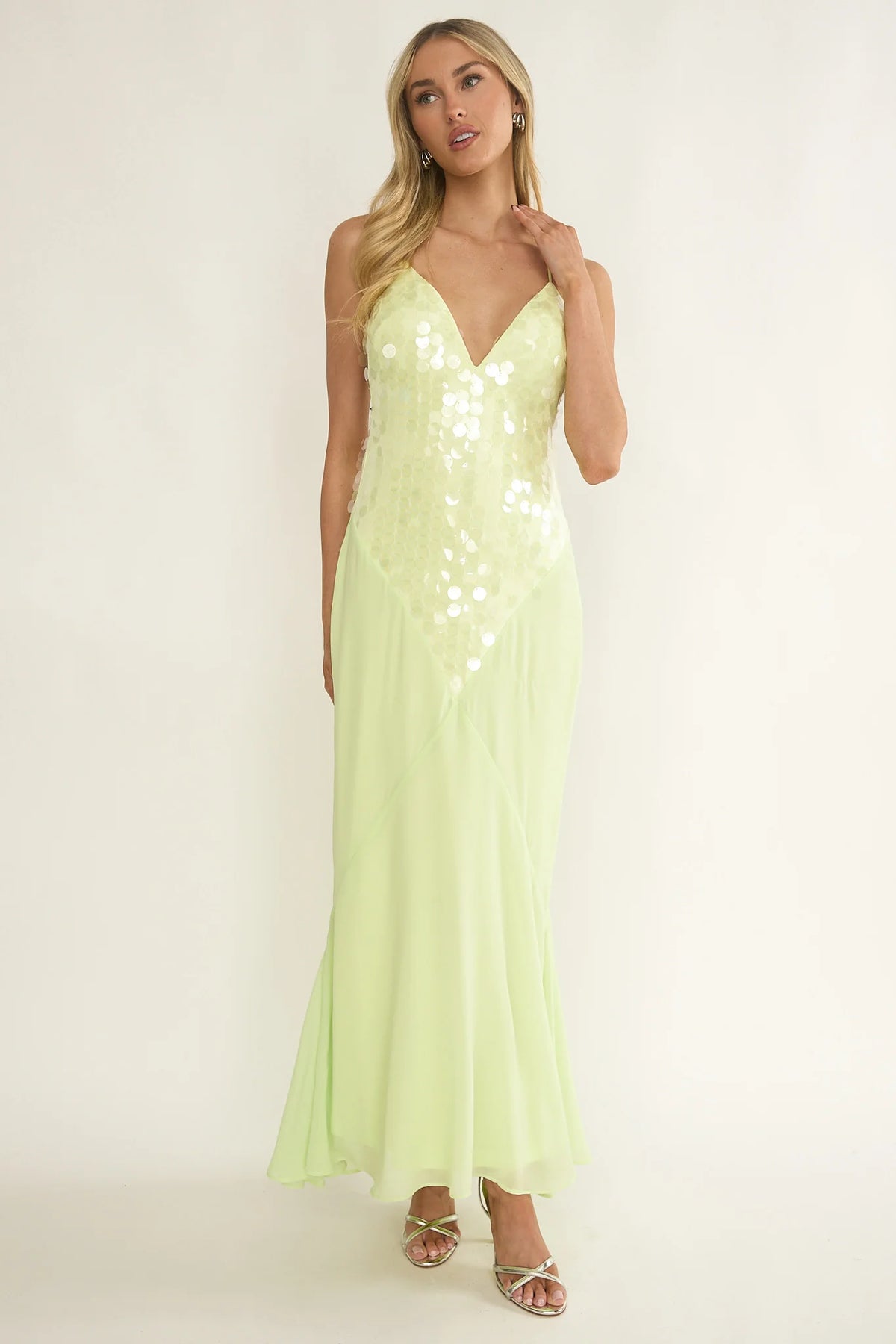 Meranda V-Neck Criss-Cross Maxi Dress Sequin Yellow