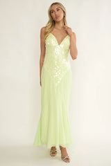 Meranda V-Neck Criss-Cross Maxi Dress Sequin Yellow