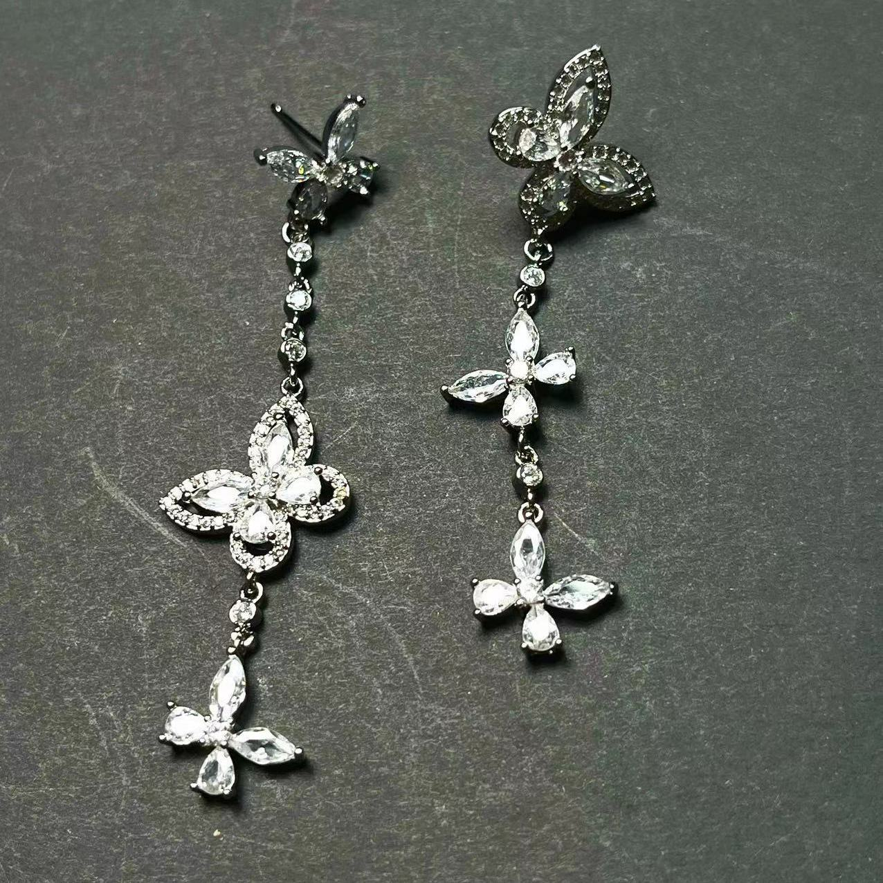 Premium Sparkling Butterfly Fringe Earrings | Delicate Luxury Geometric Studs & Statement Ear Jewelry for Women