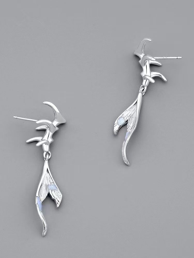 Literary Style Mermaid Tail Earrings, Unique Minimalist Design, Elegant Artistic Women's Jewelry