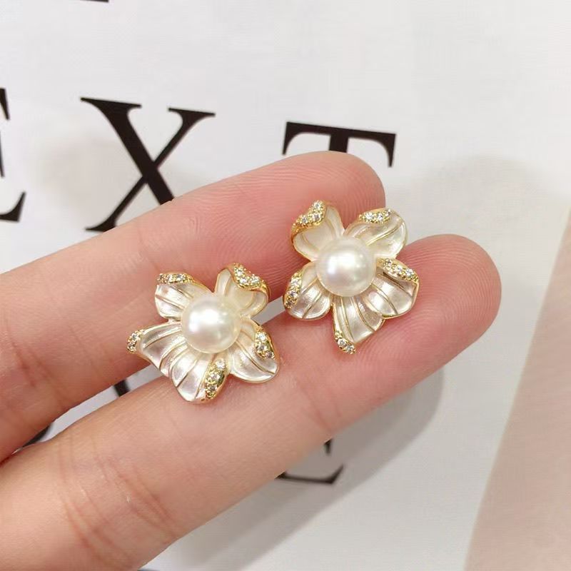 Natural Freshwater Pearl Stud Earrings, Romantic Peach Blossom Hypoallergenic Earrings, Ins Style Elegant Gift for Women
