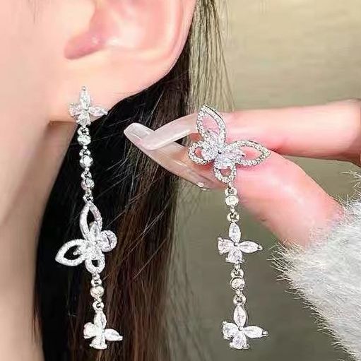 Premium Sparkling Butterfly Fringe Earrings | Delicate Luxury Geometric Studs & Statement Ear Jewelry for Women