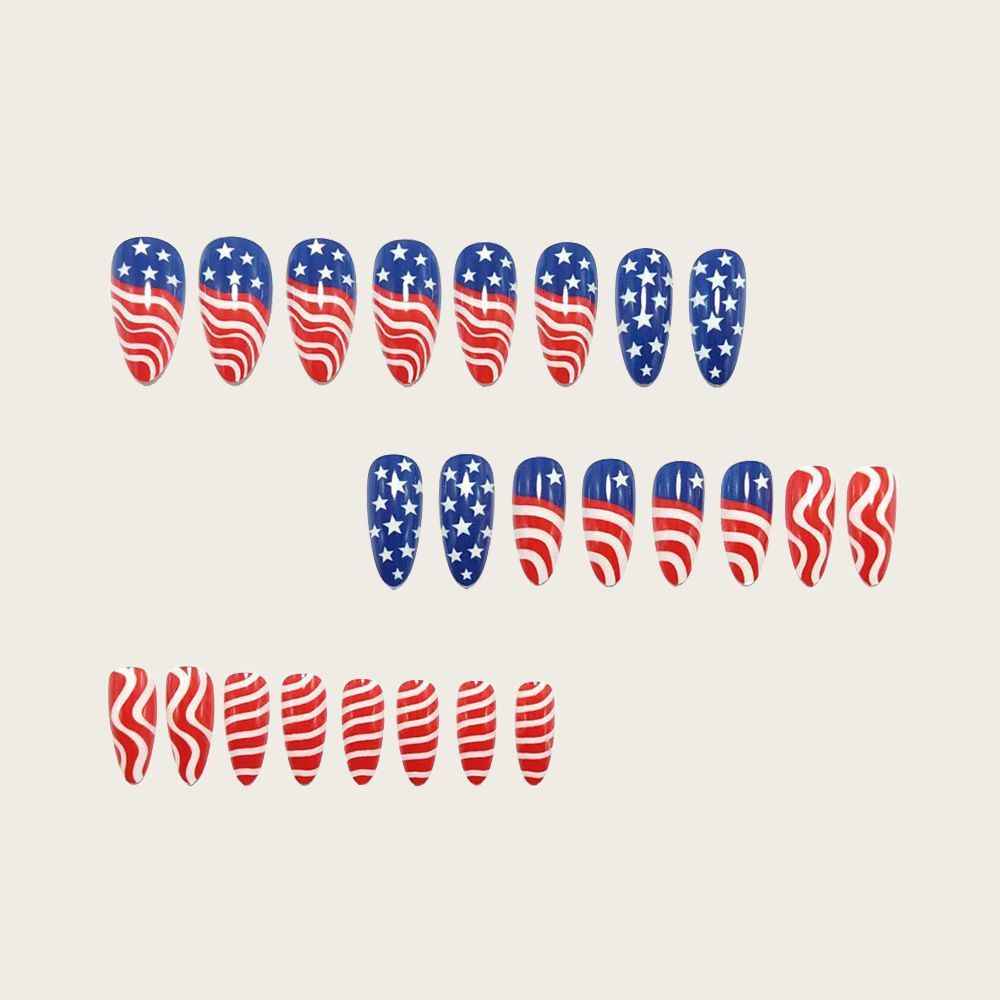 Independence Day Press On Nails, Classic Fashion Nails with Flag Stripes & Star Design