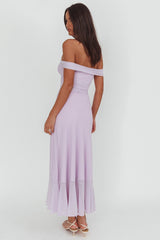 Moonlit Magic Off-Shoulder Split Maxi Dress Lilac