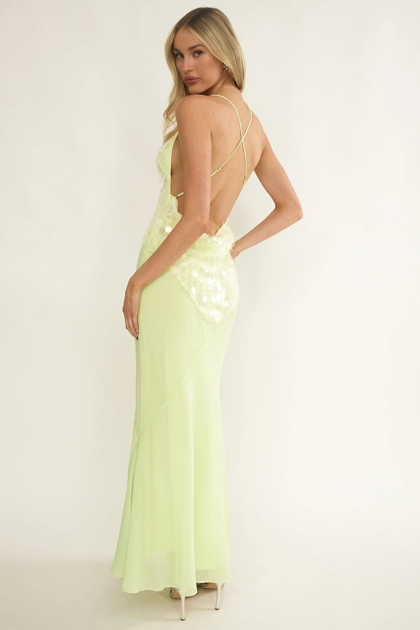 Meranda V-Neck Criss-Cross Maxi Dress Sequin Yellow