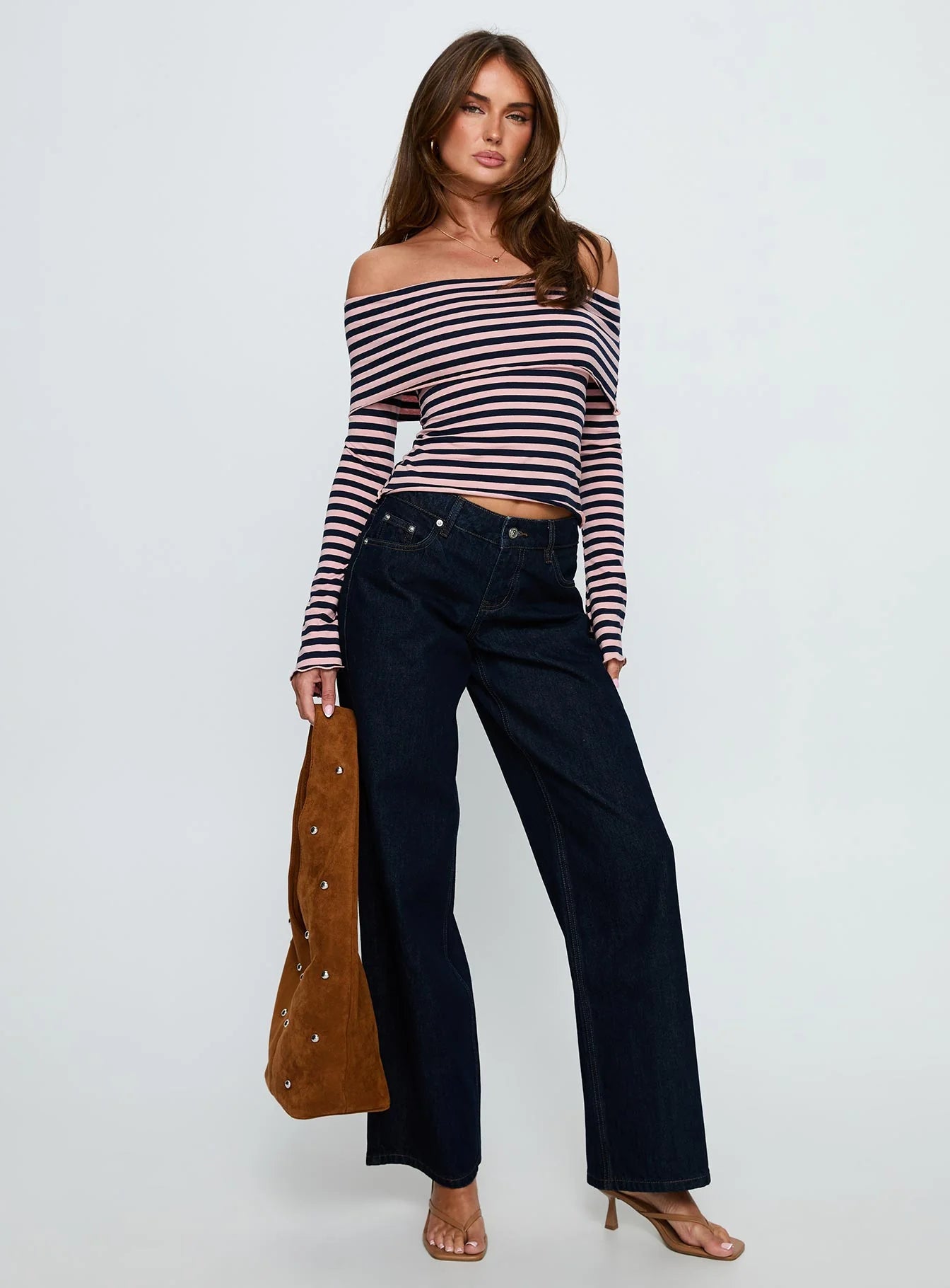 Janicia Off Shoulder Top Pink Stripe
